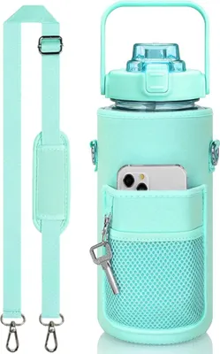 Produktbild von 2-Liter-Trinkflasche Mit Strohhalm Und Zeitstempel, Auslaufsicher, BPA-Frei, Für Fitnessstudio Und Sport