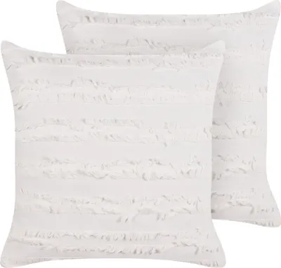 Produktbild von BELIANI Dekokissen 2er Set Weiß mit Fransen 45 x 45 cm Quadratisch Abnehmbarer Bezug für Wohnzimmer Schlafzimmer Sofa Sessel Bett