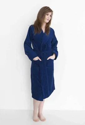 Immagine prodotto di ETÉREA® Accappatoio donna e uomo morbido in 100% cotone velour tinta unita - Accappatoio sauna donna e uomo - Accappatoio donna - Accappatoio sauna unisex morbido e si asciuga rapidamente - Blu taglia L