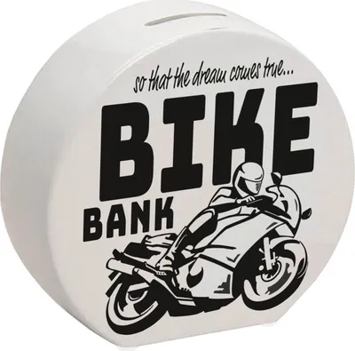 Produktbild von Bike Bank Spardose in schwarz zum Thema Motorradkauf und Motorrad fahren