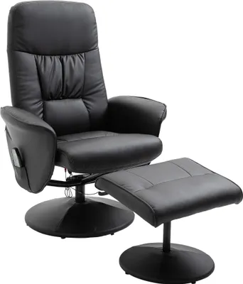 Produktbild von Relaxsessel mit Fußhocker, Elektrischer Massagesessel mit Liegefunktion, 10 Massagepunkte, Drehbarer Fernsehsessel mit Seitentasche, Fernbedienung, Kunstleder, Schwarz
