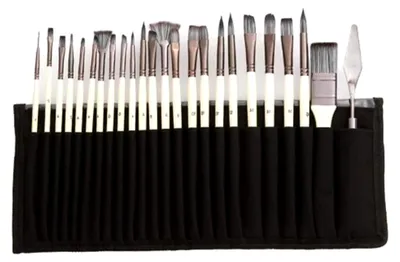 Produktbild von 24-teiliges Set aus Nylon-Haarpinseln mit Holzgriff für Aquarell- und Acrylmalerei