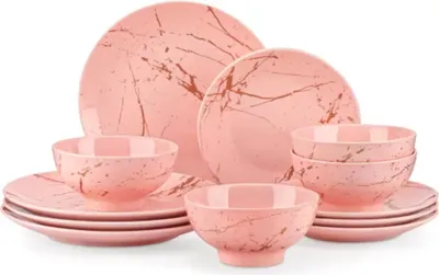 Image de Elegant Services de table - 12 pièces - 4 personnes - Rose - Assiettes plates - Assiettes creuses - Assiettes petit déjeuner - Servies - Ustensiles de cuisine - Vaisselle unique