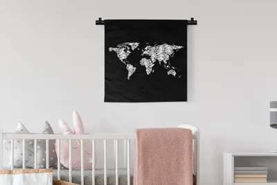 Produktbild von MuchoWow® Wandteppich Wandbehang Weltkarte - Schwarz und weiß - Pflanzen 60x60 cm Tapisserie Dekoration Wandtuch - Dekorationen - Wand Decke