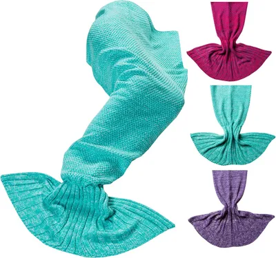 Produktbild von Feluna Meerjungfraudecke für Damen & Kinder, Kuscheldecke im Schuppen-Design, Flossendecke zum Reinschlüpfen, 180x85 cm, Mint Türkis