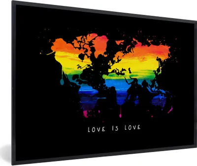 Produktbild von MuchoWow® Gerahmtes Poster Weltkarte - Stolz - Liebe 90x60 cm - Poster mit Schwarzem Bilderrahmen Wandposter Rahmen Foto Bilder - Fotorahmen - Foto-Plakat