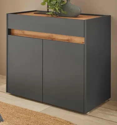 Produktbild von Schuhschrank "Center" in grau matt und Wotan Eiche Flurkommode 80 x 70 cm
