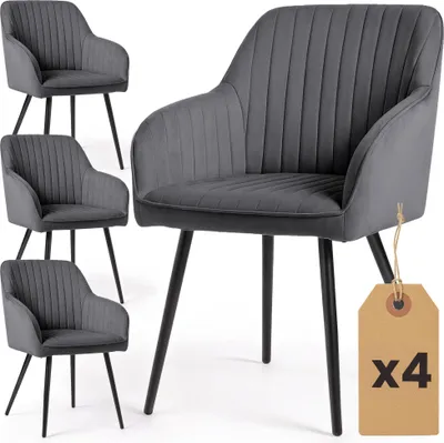 Produktbild von 4er Set Velours Esszimmerstühle mit Ziernähten FLORENCE Anthrazit mit schwarzen Beinen