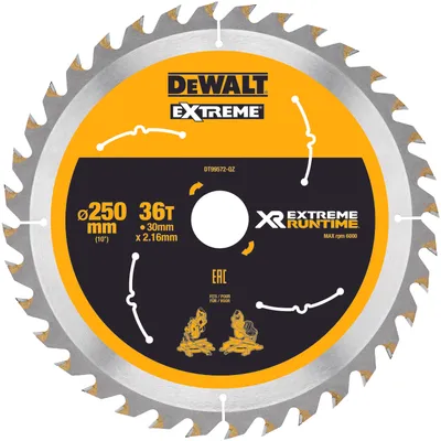 Immagine prodotto di Lama per sega circolare Dewalt DT 99572 Extreme Runtime 250 x 30 x 2,16 mm 36 denti