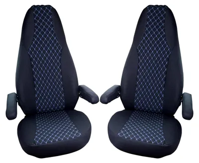 Produktbild von Maß Piloten Schonbezüge Sitzbezüge kompatibel mit Wohnmobil Camper Hymer Ducato Wohnmobil Zubehör | 2er Schonbezug Set inkl. Armlehnen-Bezüge in Schwarz/Blau | WMS706