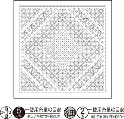 Produktbild von Olympus Sashiko Kugurizashi Sampler (nur Stoff) "Hana Fukin (Weiß) Morning Glow", Stoff bedruckt, 34x34cm, Hergestellt in Japan