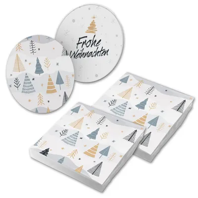Produktbild von itenga 40x Serviette Weihnachten Bäume mit 40x Bierdeckel Set