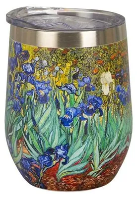 Immagine prodotto di Tazza termica, design elegante, ideale come regalo. Stampa: "Irises" di Vincent van Gogh. Capacità: 330 ml