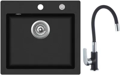 Produktbild von MIT ARMATUR - Rein Schwarz LINDBERGH® Granit Spüle "COL44" + "1-Tubo" Einbauspüle Küchenspüle Spülbecken