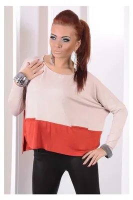 Produktbild von Damen Longshirt langarm lockerer schnitt Gr. S/M; Beige/Ziegelrot