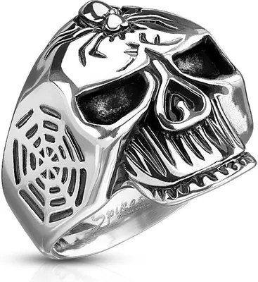 Produktbild von Herrenring Edelstahl Totenkopf Skull Spinne Spinnennetz Autiga® silber 70 - Ø 22,20 mm