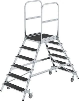 Produktbild von Günzburger Steigtechnik Podesttreppe beidseitig begehbar mit Federrolle Korundbeschichtung R13 2x6 Stufen - 059206