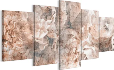 Produktbild von LUMASOUL Leinwand Bilder 150x75 cm, Leinwandbild Blumen Motiv, Wandbilder Holzrahmen und Webstuhl Wohnzimmer und Schlafzimmer, 5 teilig