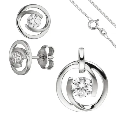 Produktbild von JOBO Schmuck-Set 333 Gold Weißgold 3 Zirkonia Ohrringe Anhänger und Kette 42 cm