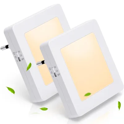 Immagine prodotto di Aigostar, 2 luci notturne da incasso con sensore di luminosità, 2 livelli di luminosità regolabili, luce notturna LED per bambini, lampada da notte per bambini, adatta per camerette, camere da letto, scale, corridoi, cucine, luce bianca calda – 0.36