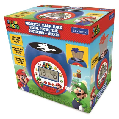 Produktbild von Lexibook Super Mario Projector Alarm Clock, Digitaler Wecker, Super Mario, Mehrfarbig, LCD, Akku, AAA