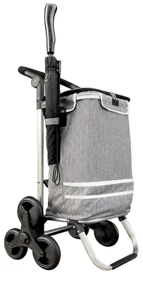 Produktbild von Faltbarer Aluminium Einkaufstrolley 57L (48L + 9L Kühlfach) Grau, 50kg Traglast, 35x45x98cm, EVA Treppenräder Ø32cm, Klappbar, Als Sackkarre & Umhängetasche nutzbar, Einkaufswagen Haken