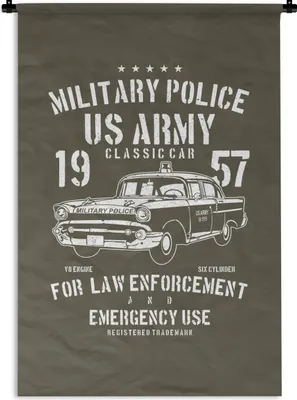 Produktbild von MuchoWow® Wandteppich Wandbehang Mancave - Polizei - Auto - Braun - Vintage 120x180 cm Tapisserie Dekoration Wandtuch - Schlafzimmer - Dekorationen für das Haus