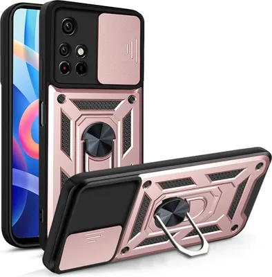 Produktbild von Redmi Note 11 Hülle mit 360° Drehbarer Magnetische Ring Ständer Halter Dia Kameraschutz TPU Bumper Silikon Schutzhülle für Xiaomi Redmi Note 11 / Note 11T Rosa