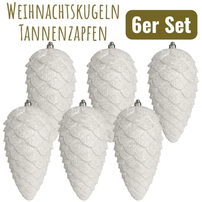 Produktbild von Weihnachtskugeln 6er Set Outdoor Tannenzapfen Kugeln Christbaumkugeln Weiß
