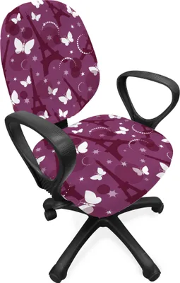 Produktbild von ABAKUHAUS Eiffel Bürostuhl Schonbezug, Zusammenfassung Schmetterlinge, dekorative Schutzhülle aus Stretchgewebe, Violet Plum Weiß