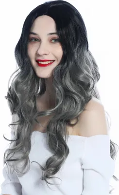 Produktbild von WIG ME UP Perücke sehr lang leicht gelockt Ombre Schwarz Grau Mittelscheitel ZM-1029-GRYR1B