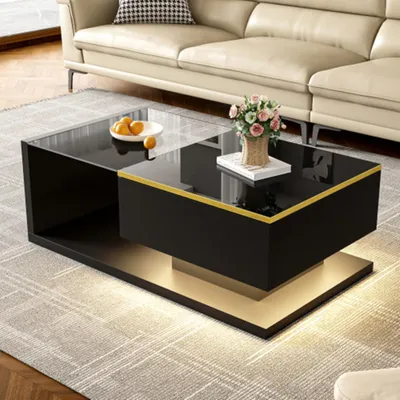 Produktbild von Couchtisch, Sofatisch Hochglanz-Schwarz, Beistelltische, Couchtische mit Glas und LED-Effekt