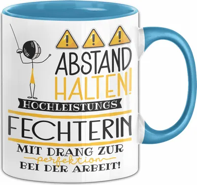 Produktbild von Fechterin Tasse Geschenk Lustig Abstand Halten Hochleistungs-Fechterin Mit Drang Zur Perfektion Bei Der Arbeit (Blau)