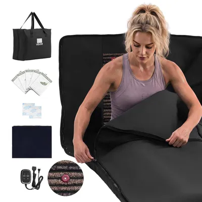 Immagine prodotto di VEVOR Coperta infrarossi con pietre minerali, coperta infrarossi 185x90 cm, colore nero, coperta riscaldante portatile per sudorazione, rilassamento e detossinazione, controllo della temperatura 30-75°C, timer 20-60min, realizzata in ecopelle, con borsa per il trasporto