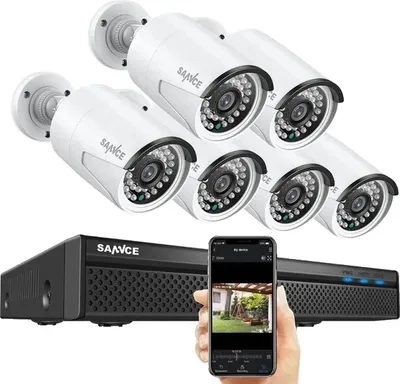 Zdjęcie produktu dla System kamer bezpieczeństwa SANNCE NVR, rozdzielczość wideo 8 MP, obsługa 8CH POE, 6-częściowa kamera 8 MP, brak