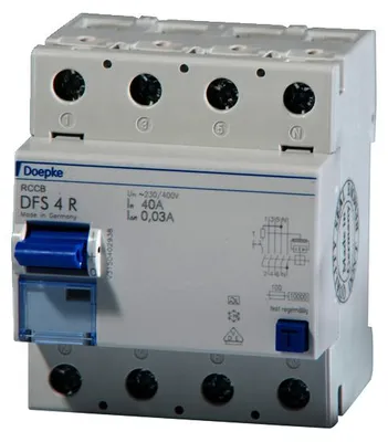 Immagine prodotto di Doepke 09134911. Tensione di ingresso: 150 - 250 V, corrente nominale: 40 A. Tipo di interruttore: Interruttore differenziale, Tipo: Tipo A