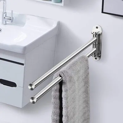 Image de Porte-serviettes à deux bras en acier inoxydable, pivotant à 180°, pour salle de bains