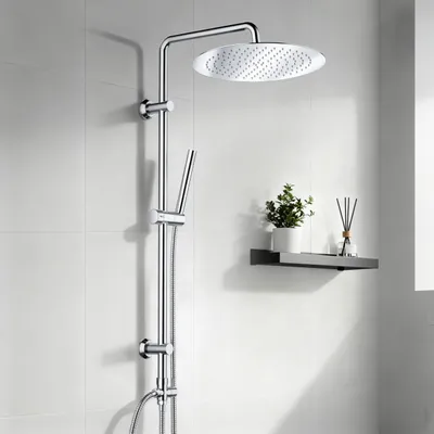 Imagen del producto de Sistema de ducha de acero inoxidable, con ducha de lluvia de 30 cm, ducha de mano y apto para bañera