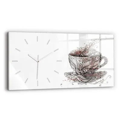 Produktbild von Wallfluent Wanduhr – Stilles Quarzuhrwerk - Uhr Dekoration Wohnzimmer Schlafzimmer Küche - Zifferblatt mit Strichen - weiße Zeiger - 60x30 cm - Tasse Kaffee