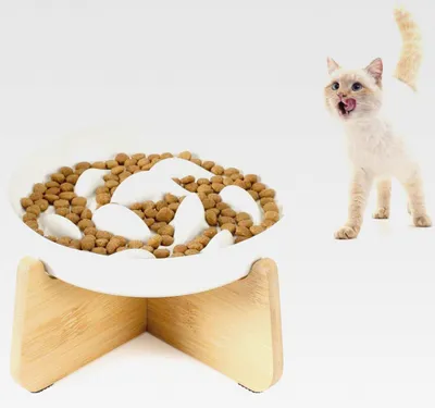 Produktbild von Anti Schling Napf Katze Erhöht, Keramik Antischlingnapf Katze, Slow Feeder Katzen Nassfutter, Einfach zu Reinigen, Antischlingnapf für Katzen und Kleine Hunde, Weiss