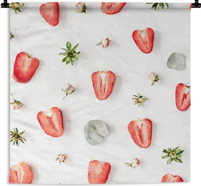 Produktbild von MuchoWow® Wandteppich Wandbehang Sommer - Erdbeeren - Eiswürfel 150x150 cm Tapisserie Dekoration Wandtuch - Wohnaccessoires - Modernes