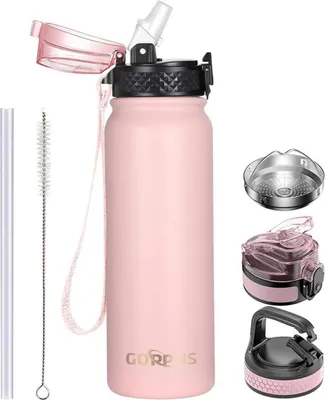 Image de Bouteille d'eau en acier inoxydable avec paille 600ml BPA-free Rosa