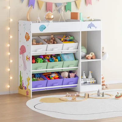 Immagine prodotto di Scaffale per bambini 'Farusa' con 9 scatole pieghevoli 80 x 90 x 30 cm Motivo Aqua Dream