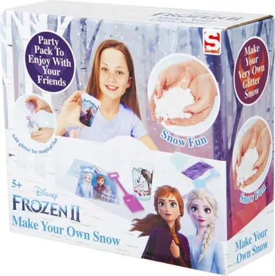 The image shows the packaging of a Disney Frozen 2 toy set for making glitter snow.