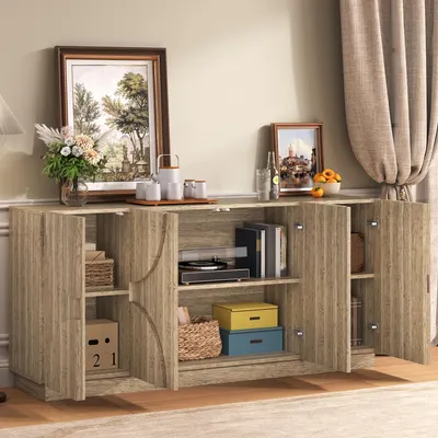Produktbild von STILVORA Sideboard mit rollen,Buffetschrank mit Rebounder,Beistellschrank Aufbewahrungsschrank mit Fächern und Türen,B160 × T40 × H80 cm,Buffetschrank für wohnzimmer