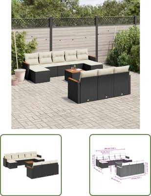Produktbild von The Living Store 11-tlg. Garten-Sofagarnitur mit Kissen Schwarz Poly Rattan