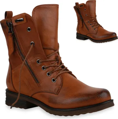 Produktbild von Mytrendshoe Damen Schnürstiefeletten Leicht Gefüttert Blockabsatz Stiefeletten 835417, Farbe: Hellbraun, Größe: 39