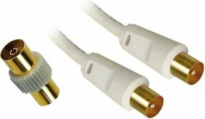 Obrázok produktu pre APM 408015 TV kábel samec - samec 9,52 mm koaxiálny kábel 5 m adaptér samica Pripojenie televízora k zástrčke alebo dekodéru Biela