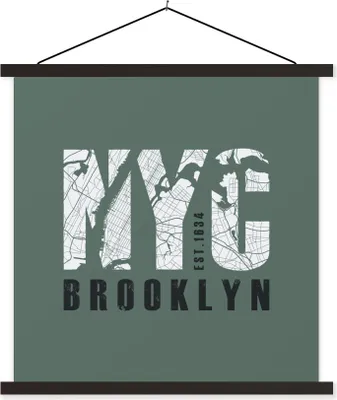 Produktbild von MuchoWow® Textilposter New York - Grün - Karte 90x90 cm mit schwarzem Rahmen - Magnetisches