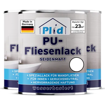 Produktbild von Plid Fliesenlack 2,25L Weiß seidenmatt – Fliesenfarbe für Wandfliesen in Küche & Bad, hohe Deckkraft, bis zu 23m²